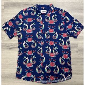 Hey There Sailor Shirt Mens M Button Up Mermaid Pin Up Navy 4th Dimension